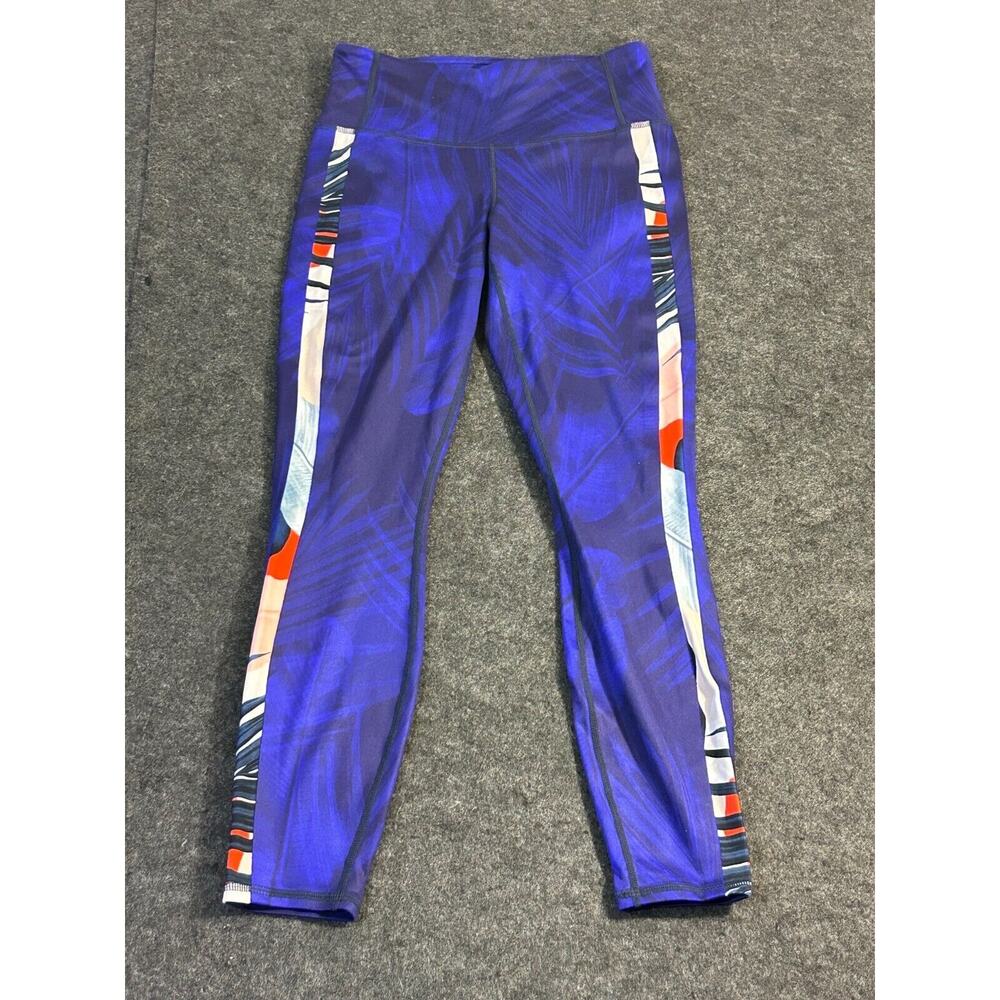Athleta Deep Purple Lined Tight with Floral Strip Down Sides Leggings Size XS